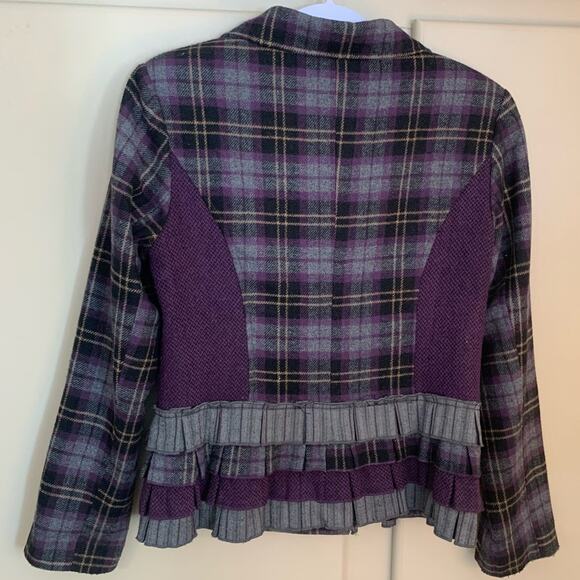 Hazel Tweed Black & Purple Plaid Double Breasted Coat jacket women’s size Medium - Picture 4 of 9